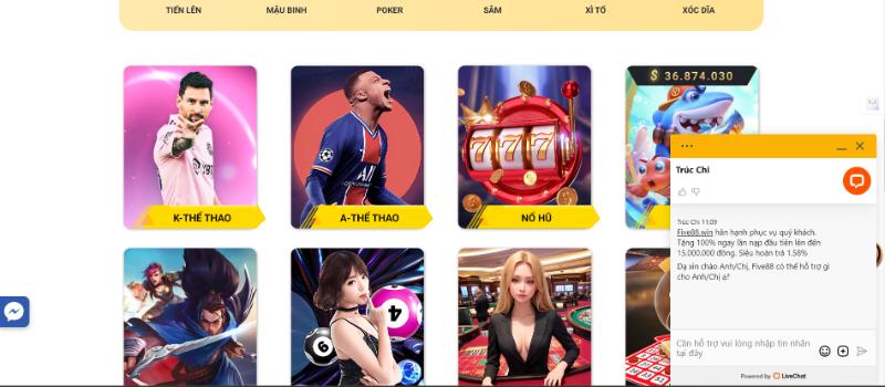 Giao diện website Five88 hiện đại 