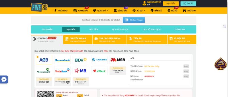 Hướng dẫn nạp tiền Five88 nhanh chóng 